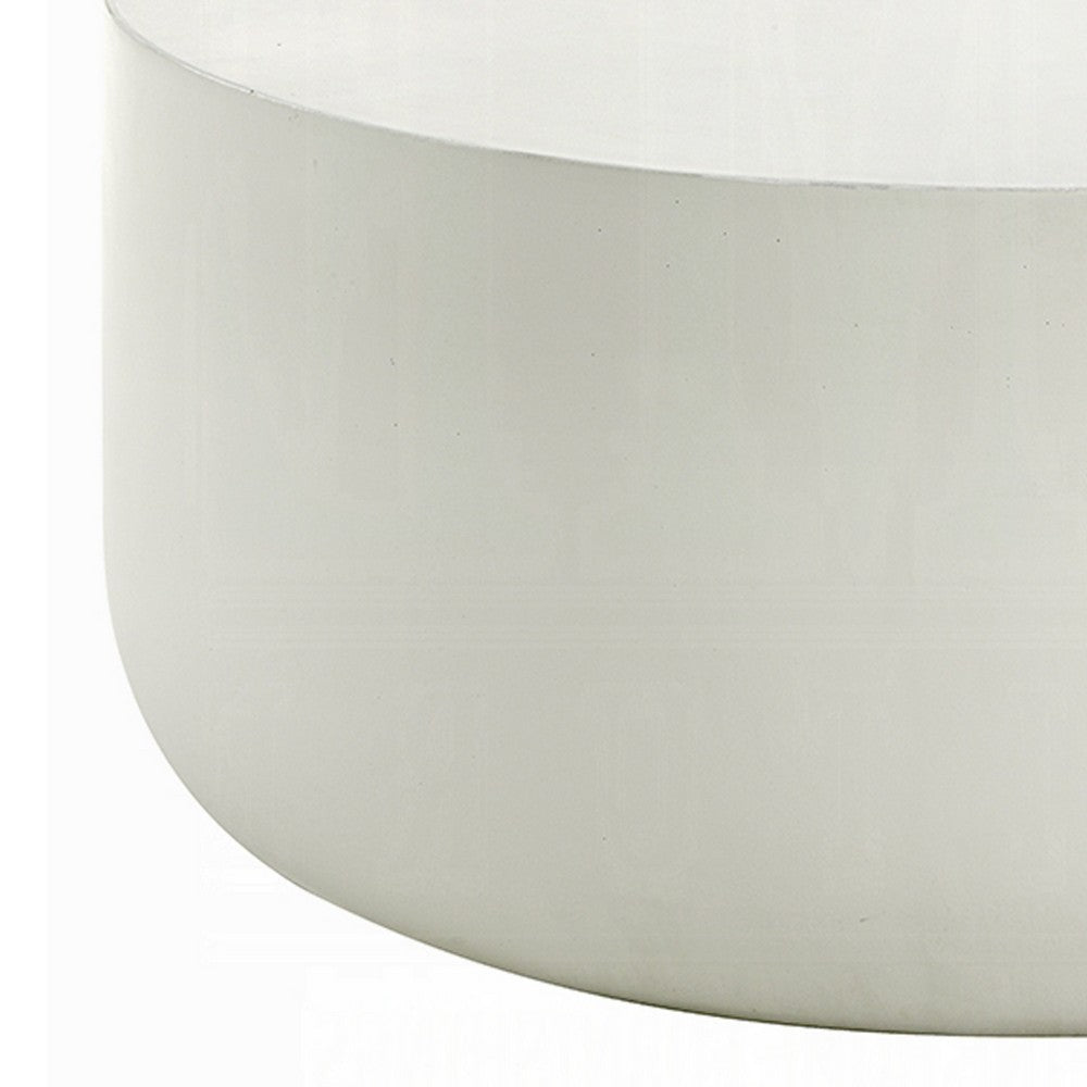 Utan 31 Inch Round Coffee Table, Modern Cement Frame, Off White