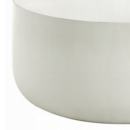 Utan 31 Inch Round Coffee Table, Modern Cement Frame, Off White