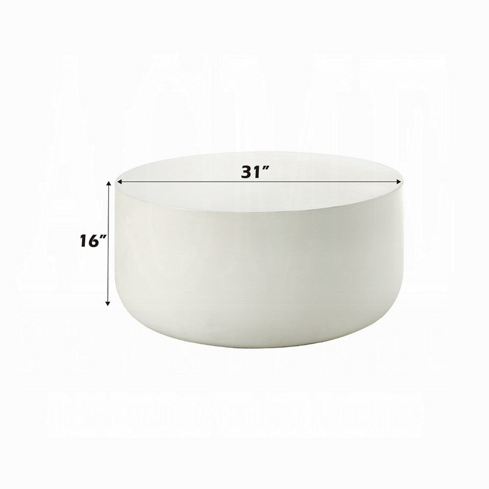 Utan 31 Inch Round Coffee Table, Modern Cement Frame, Off White