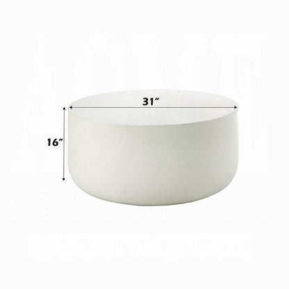 Utan 31 Inch Round Coffee Table, Modern Cement Frame, Off White