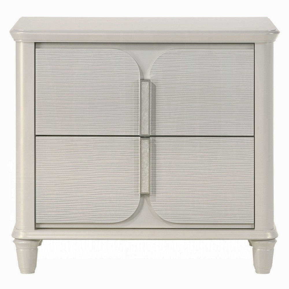Veda Nightstand, Elegant Pearl White Wood, 2 Modern Drawers, 30 Inch