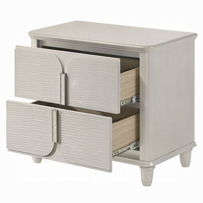 Veda Nightstand, Elegant Pearl White Wood, 2 Modern Drawers, 30 Inch