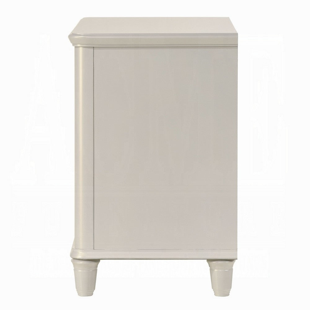 Veda Nightstand, Elegant Pearl White Wood, 2 Modern Drawers, 30 Inch