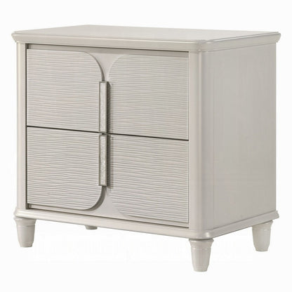 Veda Nightstand, Elegant Pearl White Wood, 2 Modern Drawers, 30 Inch