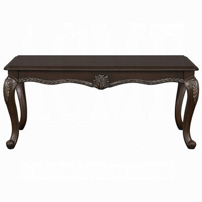 Reese Coffee Table, European Carved Classic Cherry Brown Wood, 48 Inch