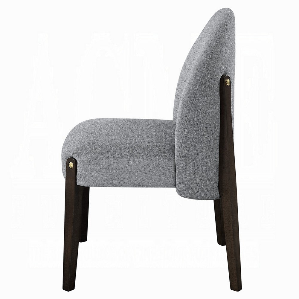 Jeh Side Dining Chair Set of 2, Gray Chenille, Espresso Brown Wood