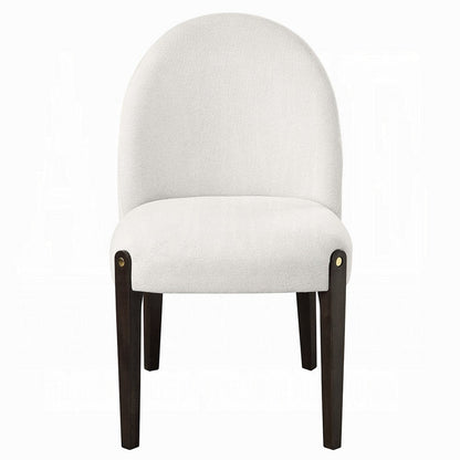 Jeh Side Dining Chair Set of 2, Beige Chenille, Espresso Brown Wood