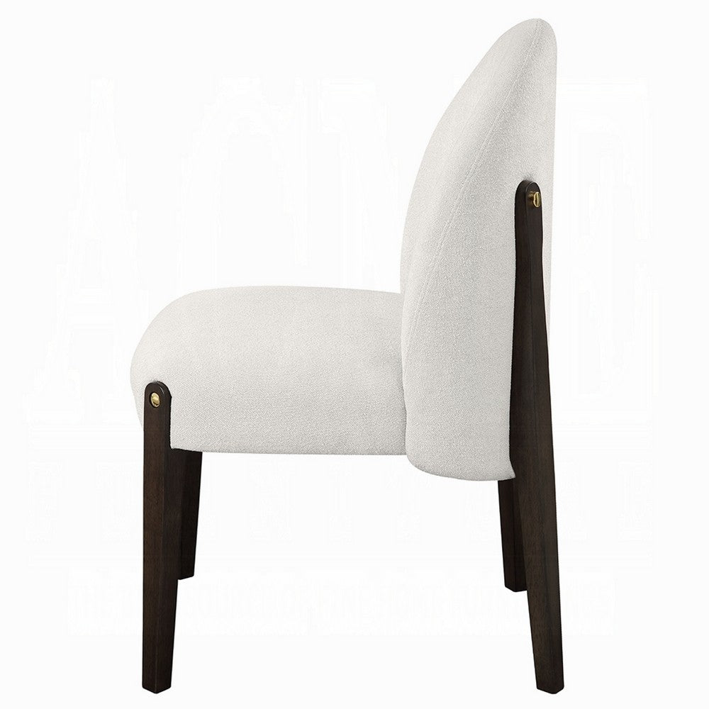 Jeh Side Dining Chair Set of 2, Beige Chenille, Espresso Brown Wood