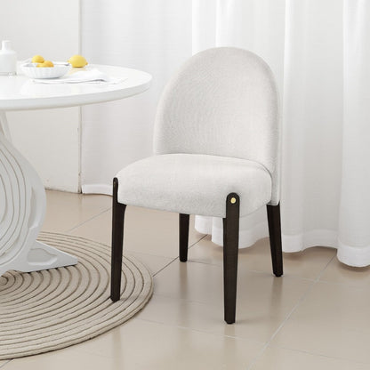 Jeh Side Dining Chair Set of 2, Beige Chenille, Espresso Brown Wood