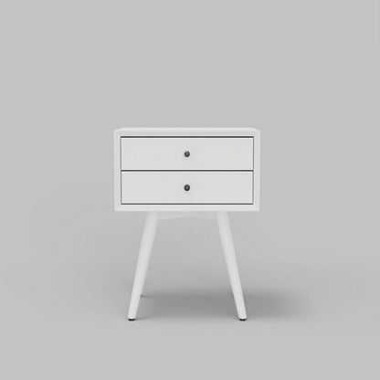 Ian Small Nightstand w 2 Drawers, Modern White Solid Mahogany Wood