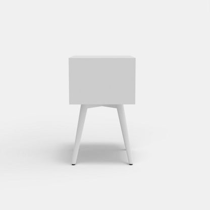 Ian Small Nightstand w 2 Drawers, Modern White Solid Mahogany Wood