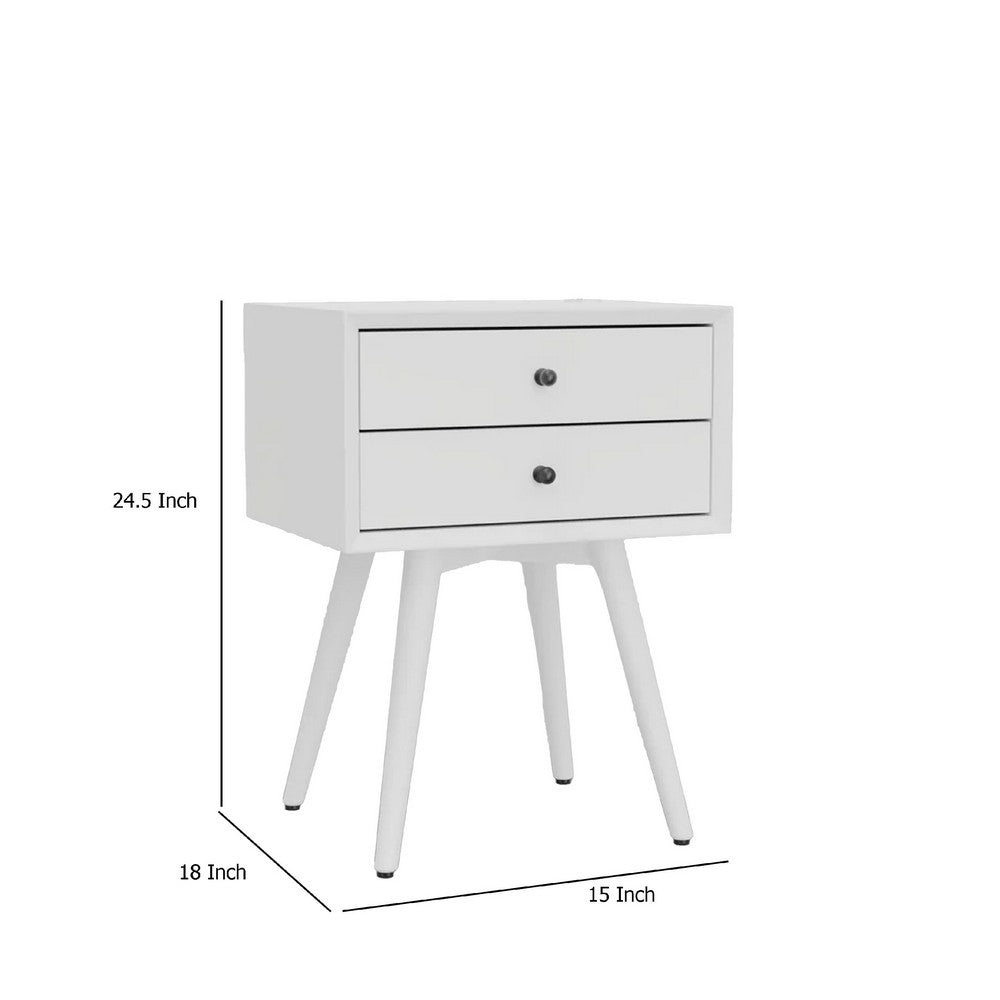 Ian Small Nightstand w 2 Drawers, Modern White Solid Mahogany Wood