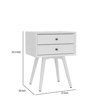 Ian Small Nightstand w 2 Drawers, Modern White Solid Mahogany Wood