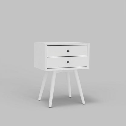 Ian Small Nightstand w 2 Drawers, Modern White Solid Mahogany Wood