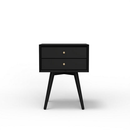 Ian Small Nightstand w 2 Drawers, Modern Black Solid Mahogany Wood