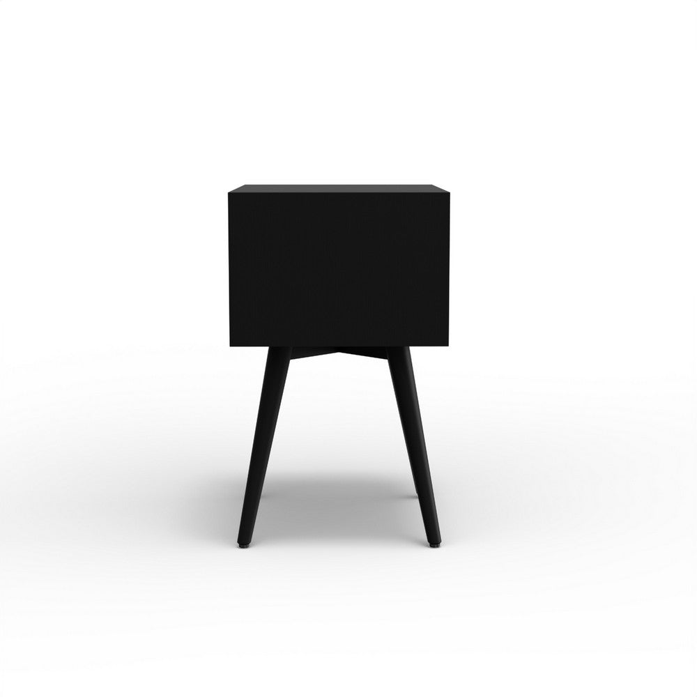 Ian Small Nightstand w 2 Drawers, Modern Black Solid Mahogany Wood
