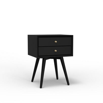 Ian Small Nightstand w 2 Drawers, Modern Black Solid Mahogany Wood