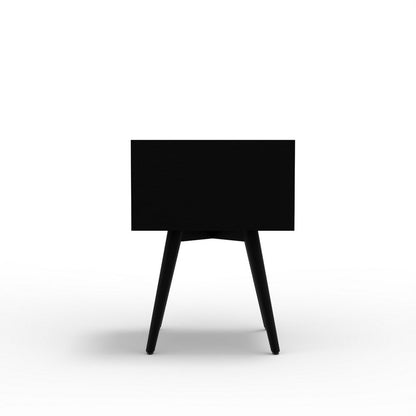Ian Small Nightstand w 2 Drawers, Modern Black Solid Mahogany Wood