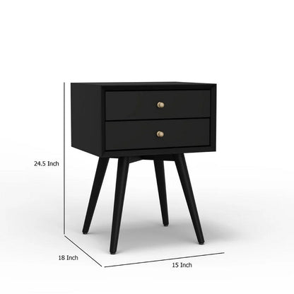 Ian Small Nightstand w 2 Drawers, Modern Black Solid Mahogany Wood