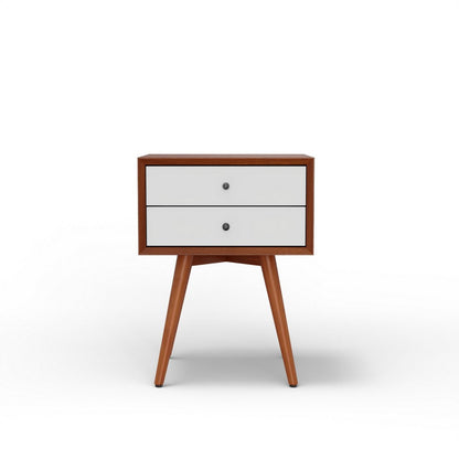 Ian Small Nightstand, 2 Drawers, Brown and White Solid Mahogany Wood