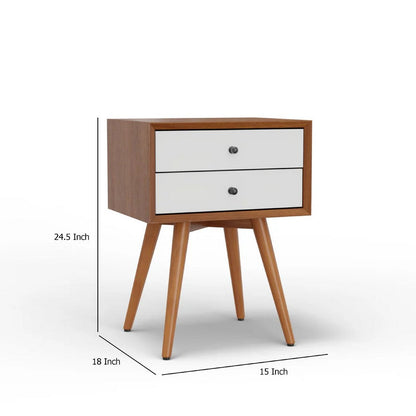 Ian Small Nightstand, 2 Drawers, Brown and White Solid Mahogany Wood