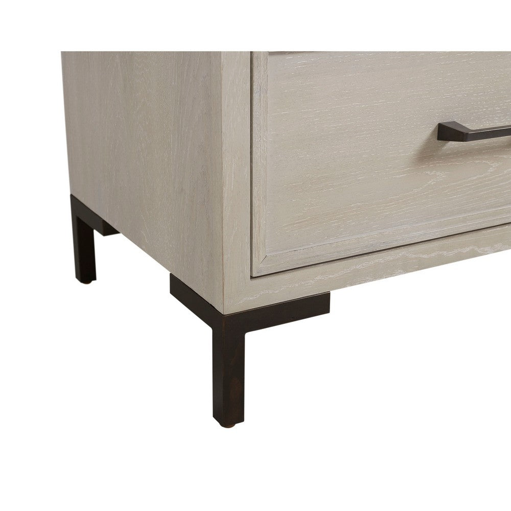Bedy Nightstand, Drawer n Cubby, Black Metal, Antique White Oak Wood