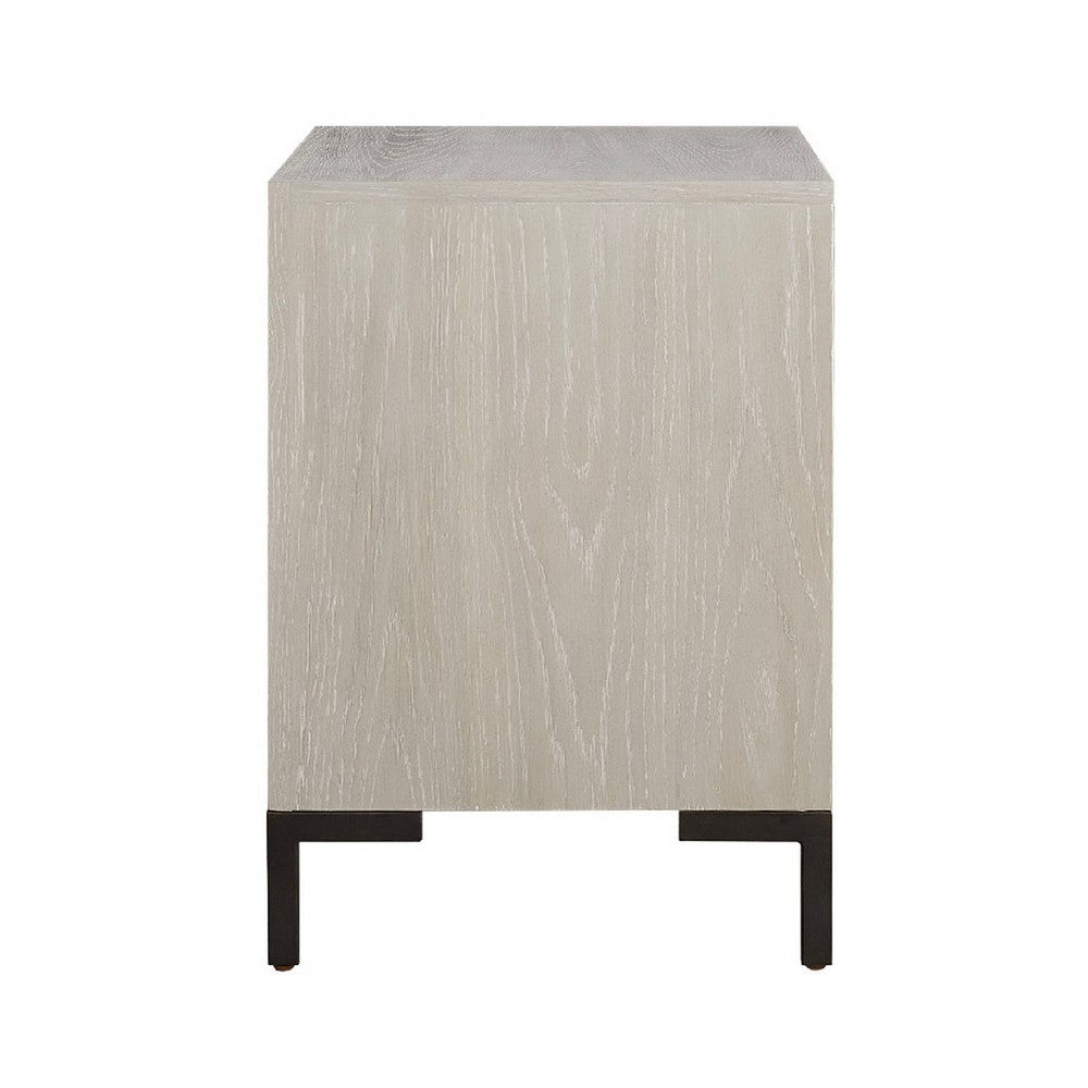 Bedy Nightstand, Drawer n Cubby, Black Metal, Antique White Oak Wood
