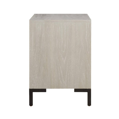 Bedy Nightstand, Drawer n Cubby, Black Metal, Antique White Oak Wood
