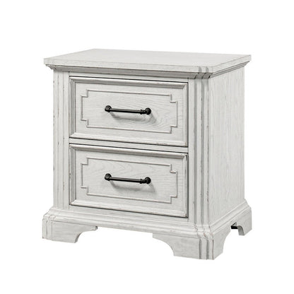 Lesy Nightstand, 2 Drawers, Black Metal, Vintage White Poplar Wood