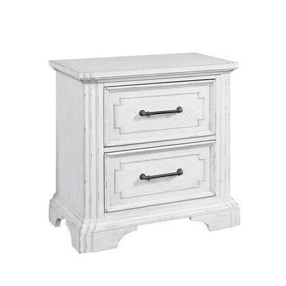 Lesy Nightstand, 2 Drawers, Black Metal, Vintage White Poplar Wood