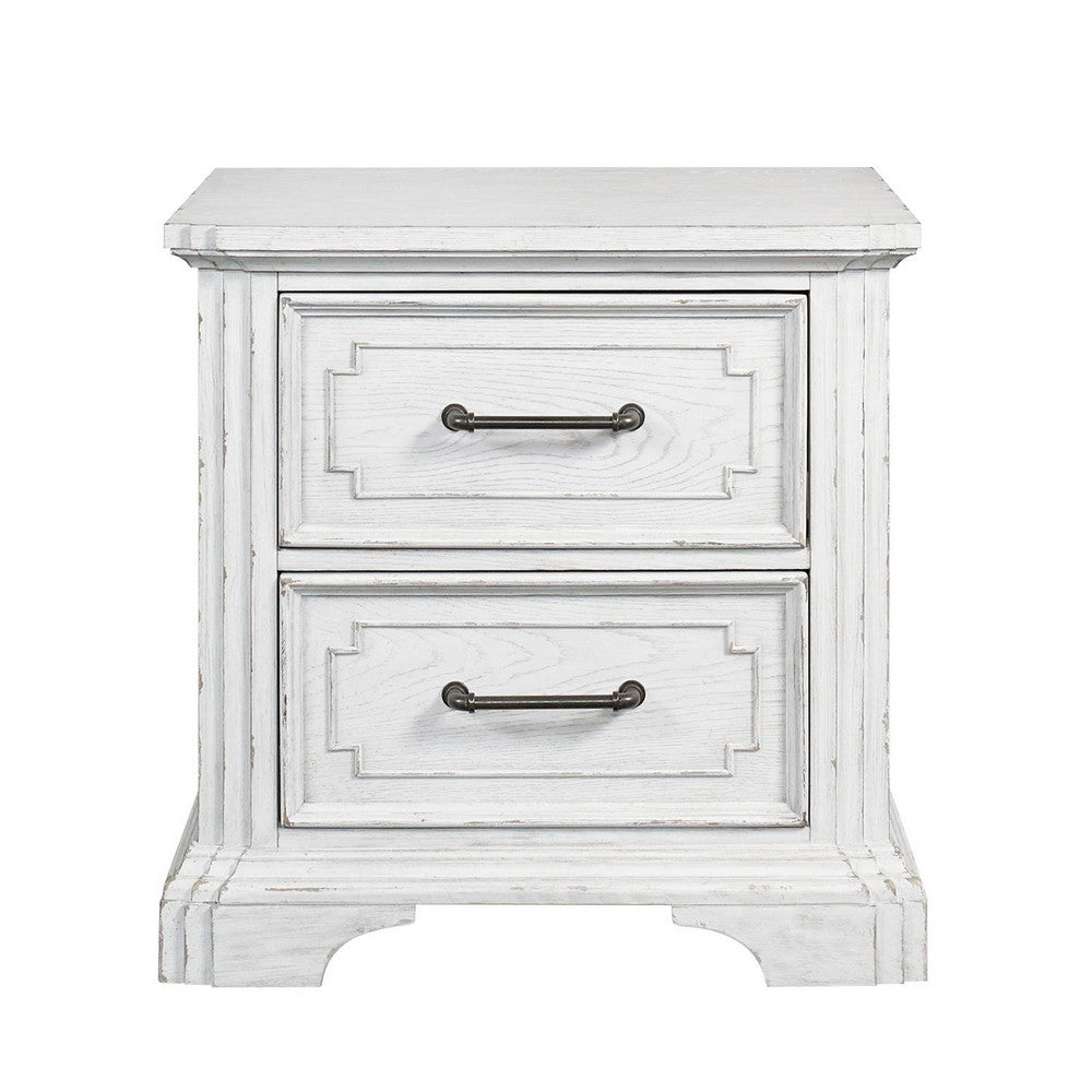 Lesy Nightstand, 2 Drawers, Black Metal, Vintage White Poplar Wood