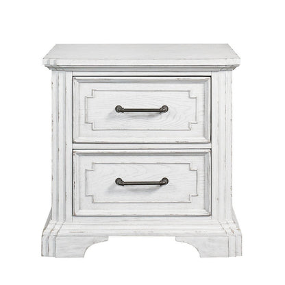 Lesy Nightstand, 2 Drawers, Black Metal, Vintage White Poplar Wood