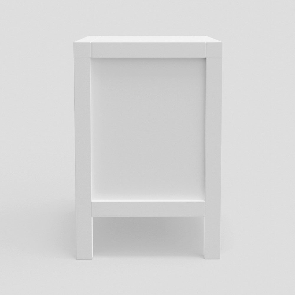 Fery Nightstand, 2 Drawers, Gold Metal Handles, White Solid Pine Wood