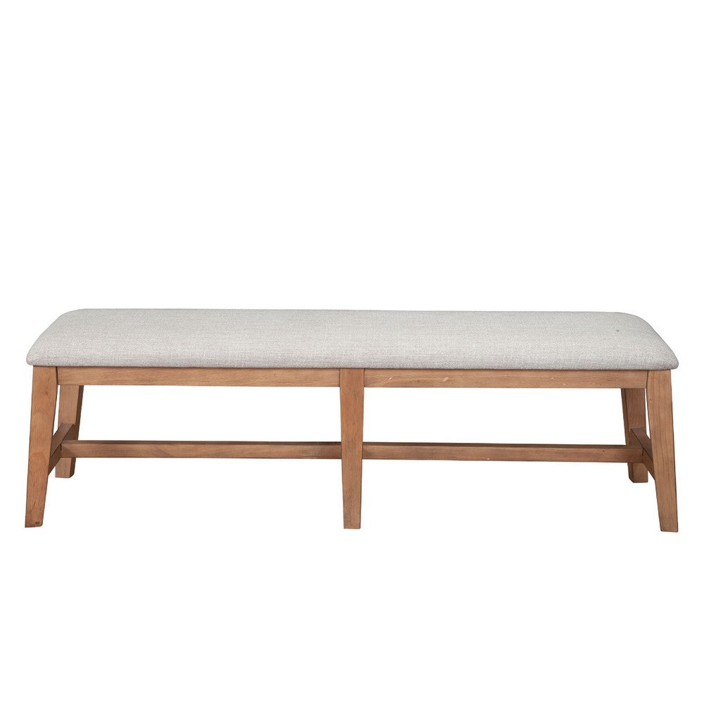 Rejo Dining Side Bench, Oatmeal Gray Cushion, Natural Brown Pine Wood