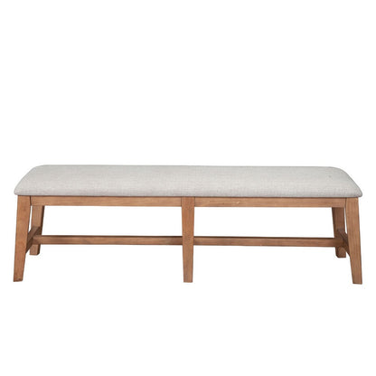 Rejo Dining Side Bench, Oatmeal Gray Cushion, Natural Brown Pine Wood