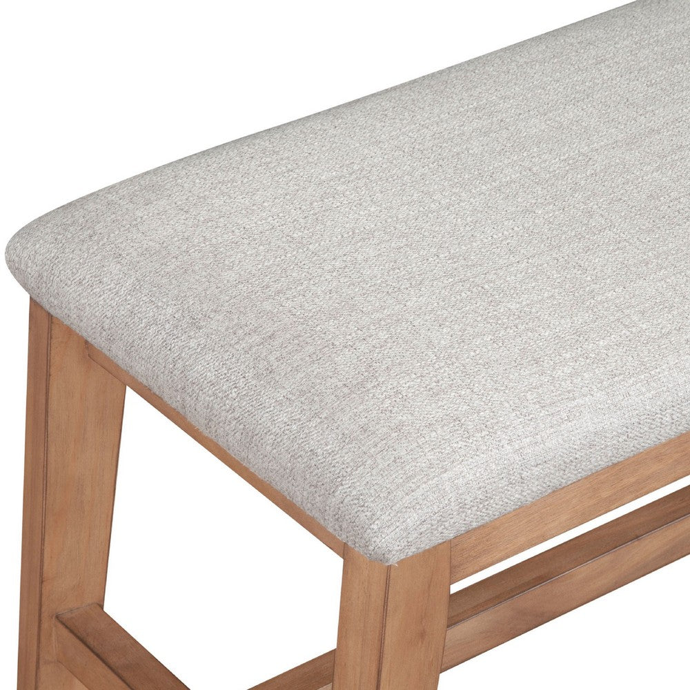 Rejo Dining Side Bench, Oatmeal Gray Cushion, Natural Brown Pine Wood