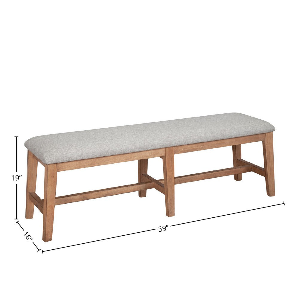 Rejo Dining Side Bench, Oatmeal Gray Cushion, Natural Brown Pine Wood