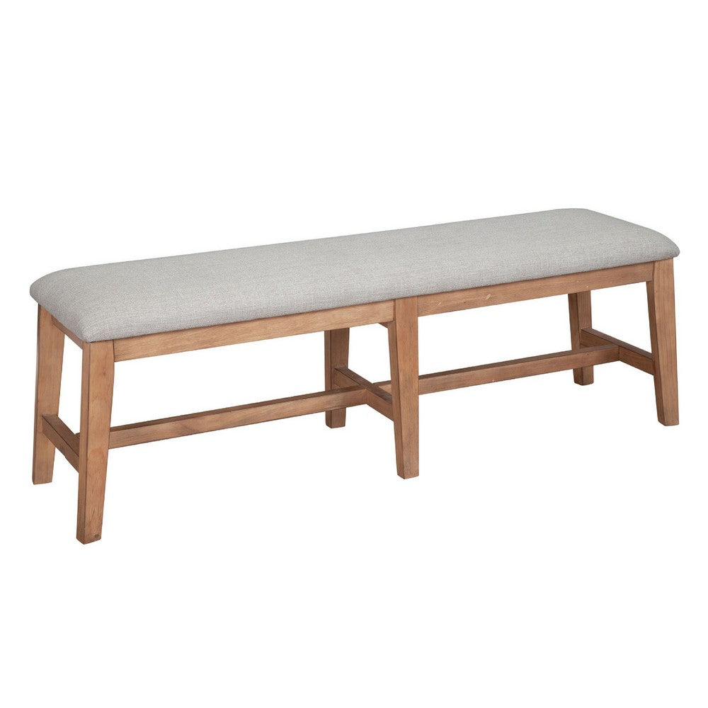 Rejo Dining Side Bench, Oatmeal Gray Cushion, Natural Brown Pine Wood