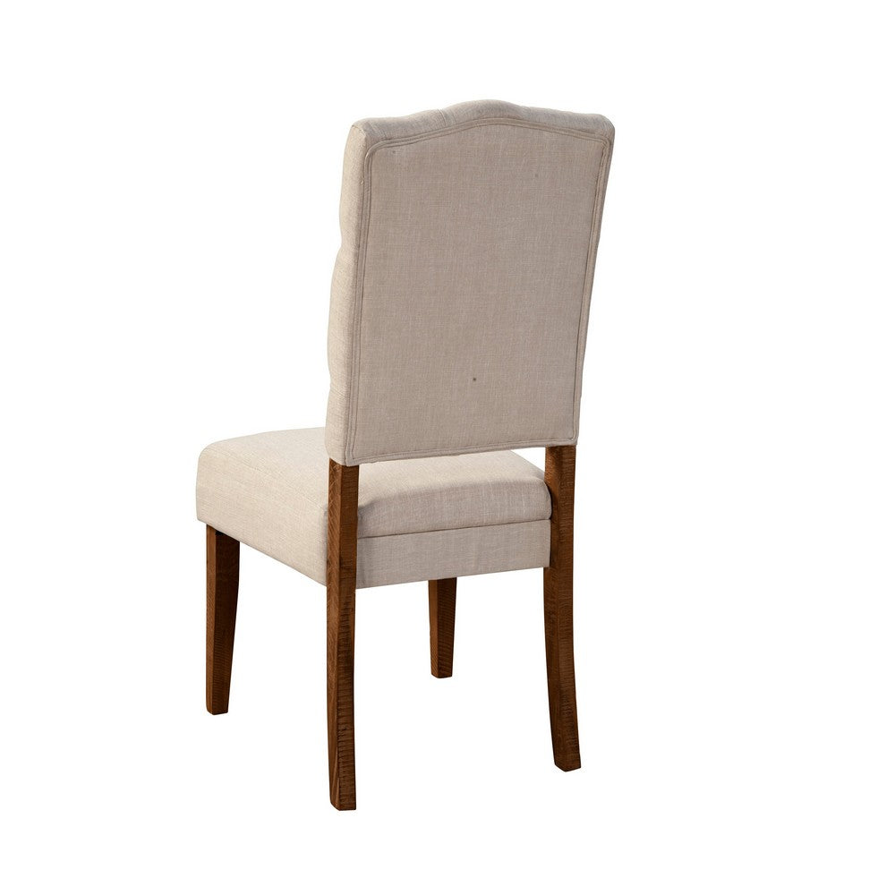 Bela Dining Chair Set of 2, Tufted Beige Back, Brown Acacia Wood