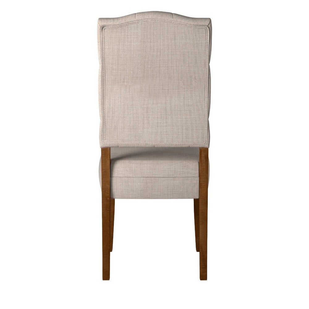 Bela Dining Chair Set of 2, Tufted Beige Back, Brown Acacia Wood