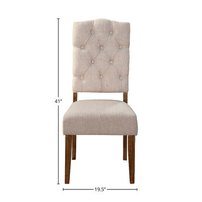 Bela Dining Chair Set of 2, Tufted Beige Back, Brown Acacia Wood