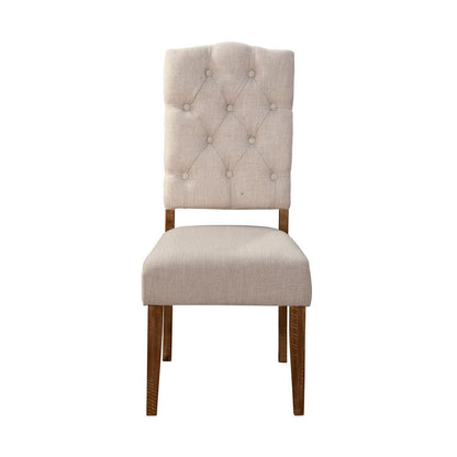 Bela Dining Chair Set of 2, Tufted Beige Back, Brown Acacia Wood