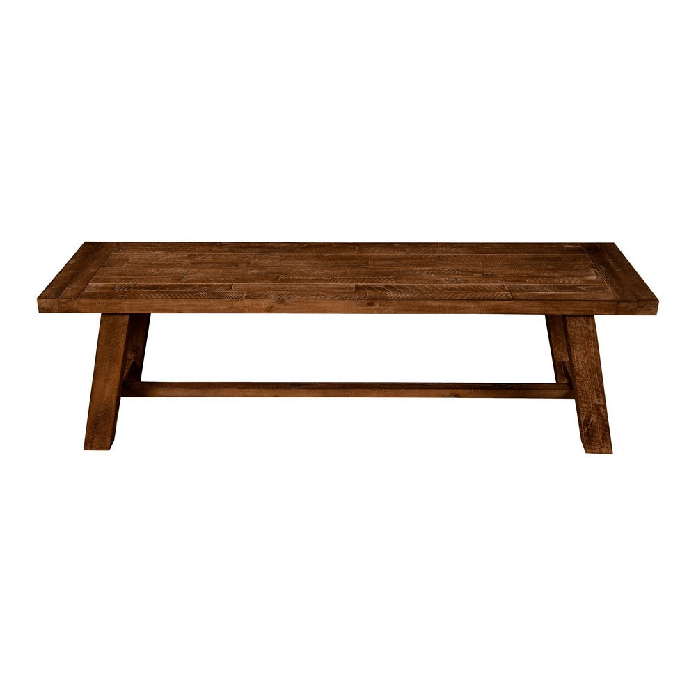Bela Dining Bench, 60 Inch Rectangular Seat, Rich Brown Acacia Wood