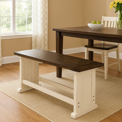 Orso Counter Height Dining Bench, Farmhouse Off White, Brown, 48 Inch