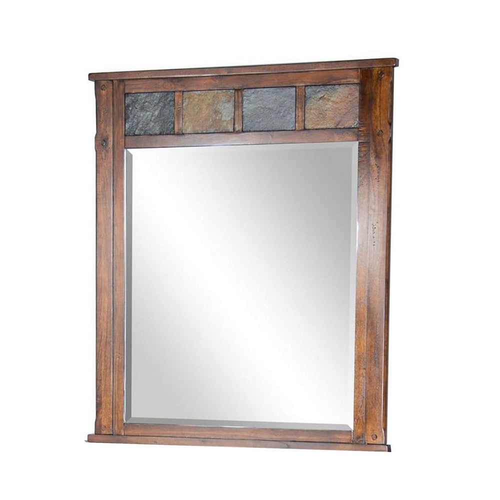 Odel Vanity Dresser Mirror, Natural Slate Inlay, Dark Brown 46 Inch