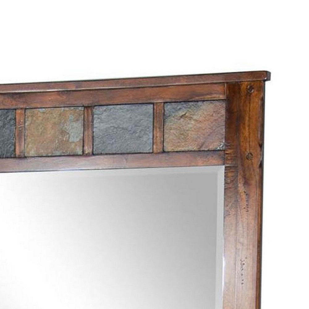 Odel Vanity Dresser Mirror, Natural Slate Inlay, Dark Brown 46 Inch