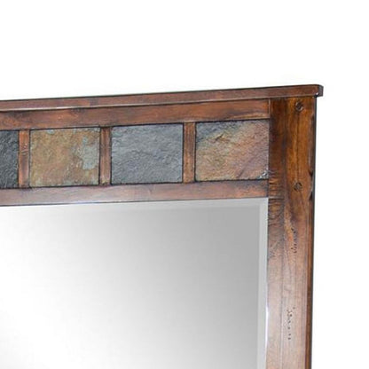 Odel Vanity Dresser Mirror, Natural Slate Inlay, Dark Brown 46 Inch