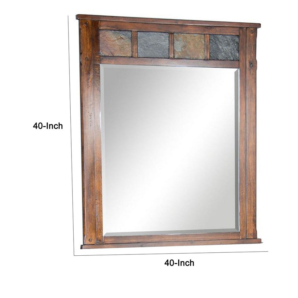 Odel Vanity Dresser Mirror, Natural Slate Inlay, Dark Brown 46 Inch
