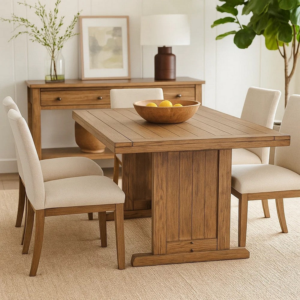 Yael Dining Table, 60 Inch Rectangular Plank Top, Light Brown Mahogany