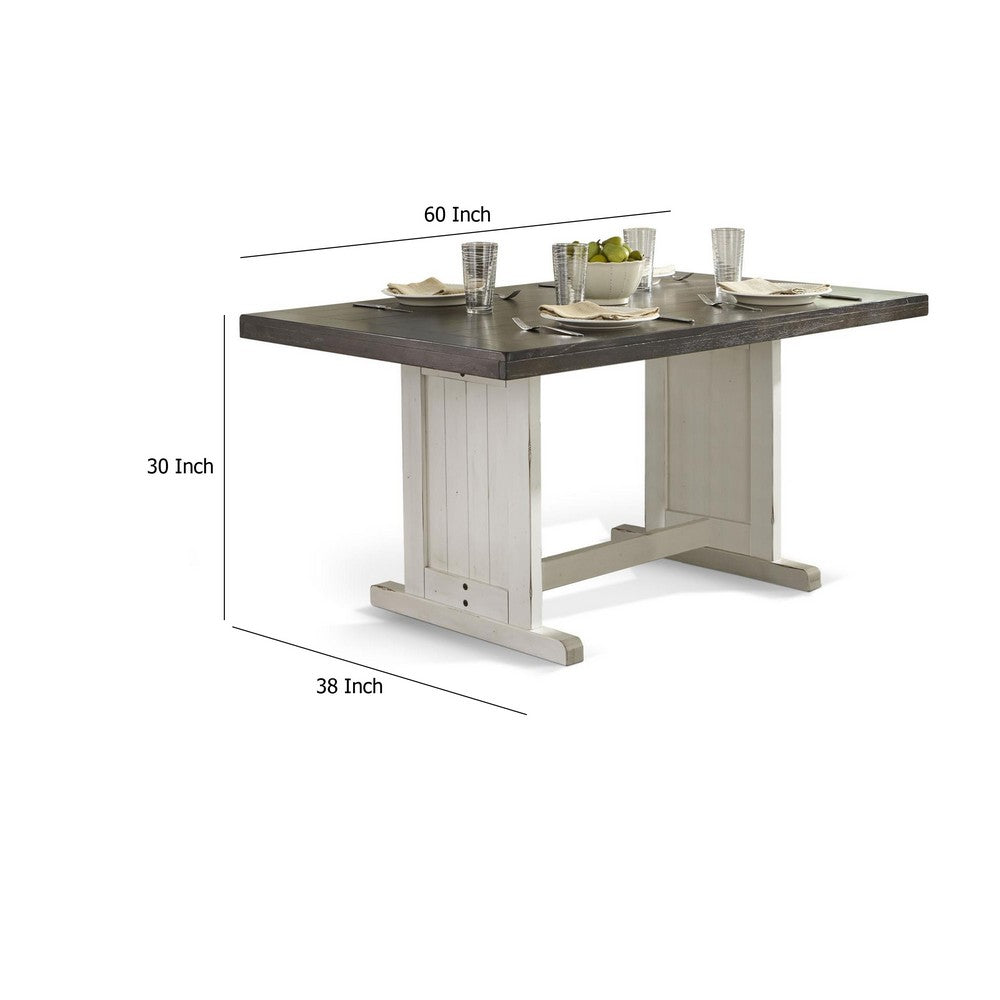 Orso Dining Table, 60 Inch Rectangular Plank Top, Off White and Brown
